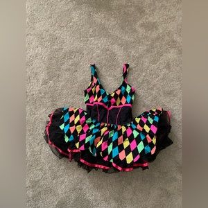 Checkered rainbow jester dance costume